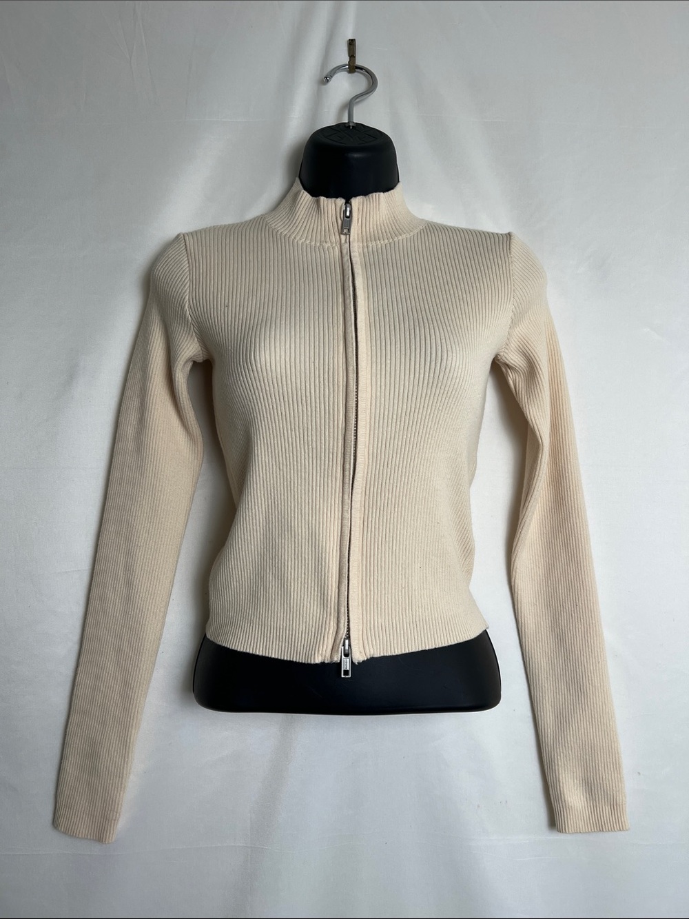 Brandy Melville Cream Ribbed Zip Cardigan